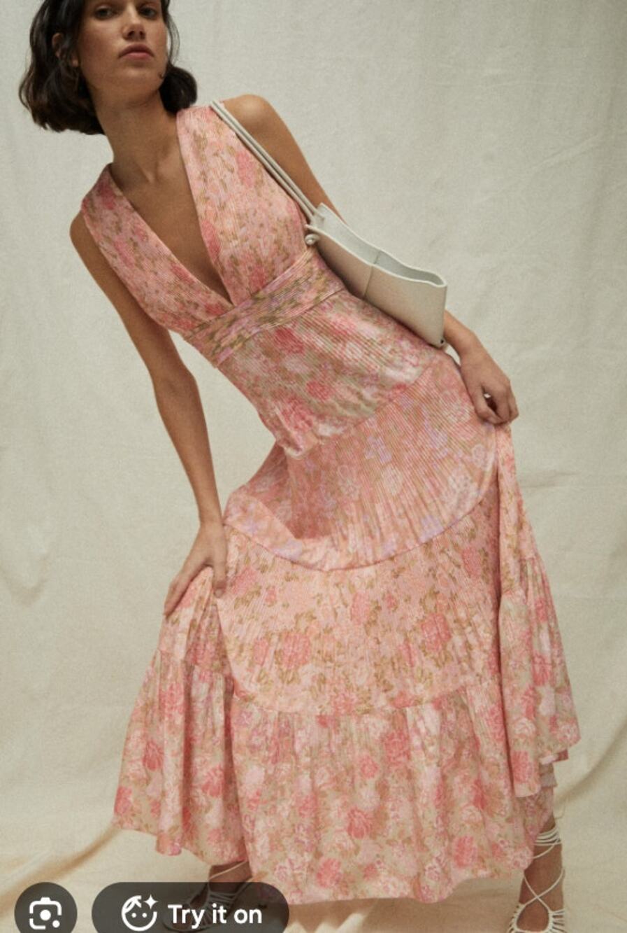 Derek Lam Isirs Pleated V Dress Patchwork Feminine Floral Pink Womens New 8